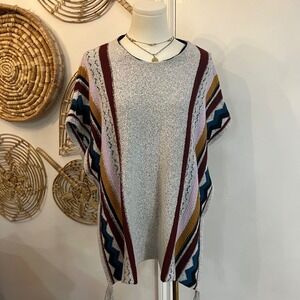 Xhilaration Boho Southwestern Knit Poncho Top Chevron Stripe Tassel XL Festival